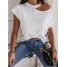 Women Solid Color Simple Half Strapless Design Casual Short Sleeve T  Shirts