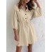 Solid Drawstring Button Lapel 3 4 Sleeve Shirt Dress