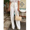 Casual Solid Color High Waist Buttons Zipper Wide Leg Pants For Women