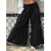 Casual Solid Elastic High Waist Pleated Stitching Wide Leg Pants For Women