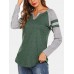 Women Casual Raglan Sleeve V  Neck Plus Size Patchwork T  shirts