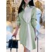 Contrast Color Irregular Button Lapel 3 4 Sleeve Shirt Dress