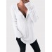 Women Solid Color Half Button Cotton Casual Loose Long Sleeve T  Shirt