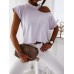 Women Solid Color Simple Half Strapless Design Casual Short Sleeve T  Shirts