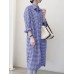 Check Print Lapel Long Sleeve Button Down Shirt Dress