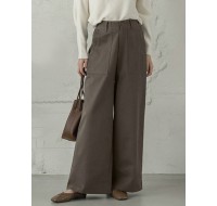 Women Casual Basic Solid Color Loose Wide Leg Pants With Pocket