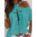 Women Script Print Design Shoulder Casual Short Sleeve T  Shirts