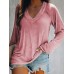 Women Solid Color V  neck Raglan Long Sleeve Casual T  shirt