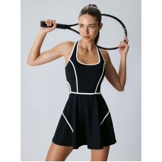 Black Contrast Cutout Tennis Dress - Light Support