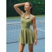 Green Collar Backless Tennis Dress - Light Support Green Collar Backless Tennis Dress - Light Support