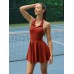 Dark Red Collar Backless Tennis Dress - Light Support Dark Red Collar Backless Tennis Dress - Light Support