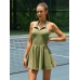 Green Collar Backless Tennis Dress - Light Support Green Collar Backless Tennis Dress - Light Support