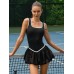 Black Color-Block V-Line Tennis Skirt Black Color-Block V-Line Tennis Skirt