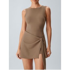Brown Tie-Waist Sporty Dress