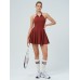 Dark Red Collar Backless Tennis Dress - Light Support Dark Red Collar Backless Tennis Dress - Light Support
