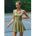 Green Collar Backless Tennis Dress - Light Support Green Collar Backless Tennis Dress - Light Support