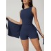 Navy Blue Wrap Tie Skort Romper Navy Blue Wrap Tie Skort Romper