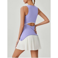 Light Blue Colorblocked Crop Workout Dress