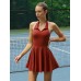 Dark Red Collar Backless Tennis Dress - Light Support Dark Red Collar Backless Tennis Dress - Light Support