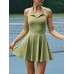 Green Collar Backless Tennis Dress - Light Support Green Collar Backless Tennis Dress - Light Support