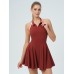 Dark Red Collar Backless Tennis Dress - Light Support Dark Red Collar Backless Tennis Dress - Light Support