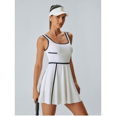 White Contrast Trim Tennis Dress